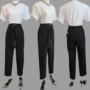 Maniere De Voir Black High Waist Tie Wrap  Pants NWT Sz US10